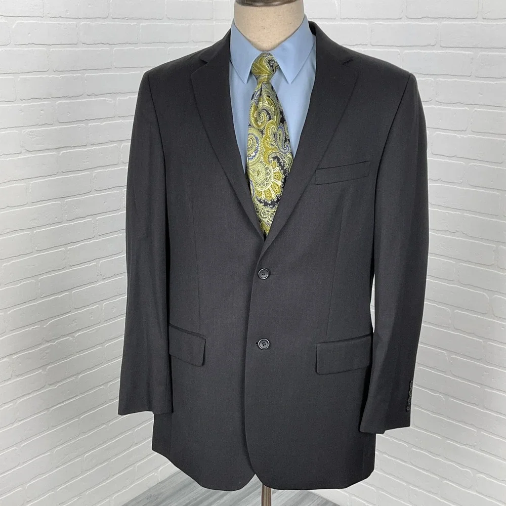 Pronto Uomo Blazer Men 42L Black Platinum Career Classic Wool Neutral Jacket VTG